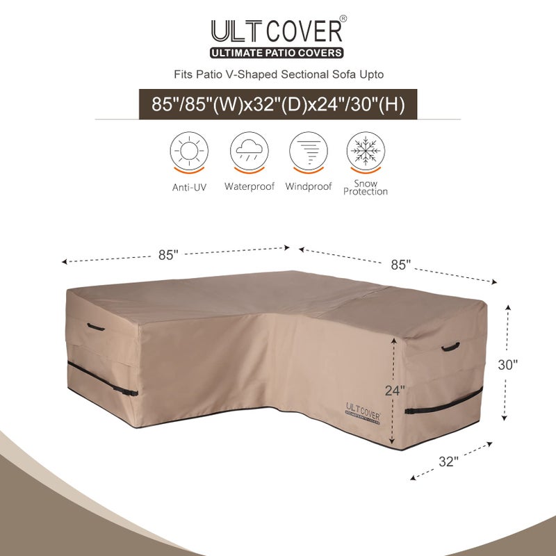 ULTCOVER Patio V-Shaped Sofa Cover Waterproof for 5-Seater Outdoor Sectional Furniture Couch 85 inch Wide - Image 2